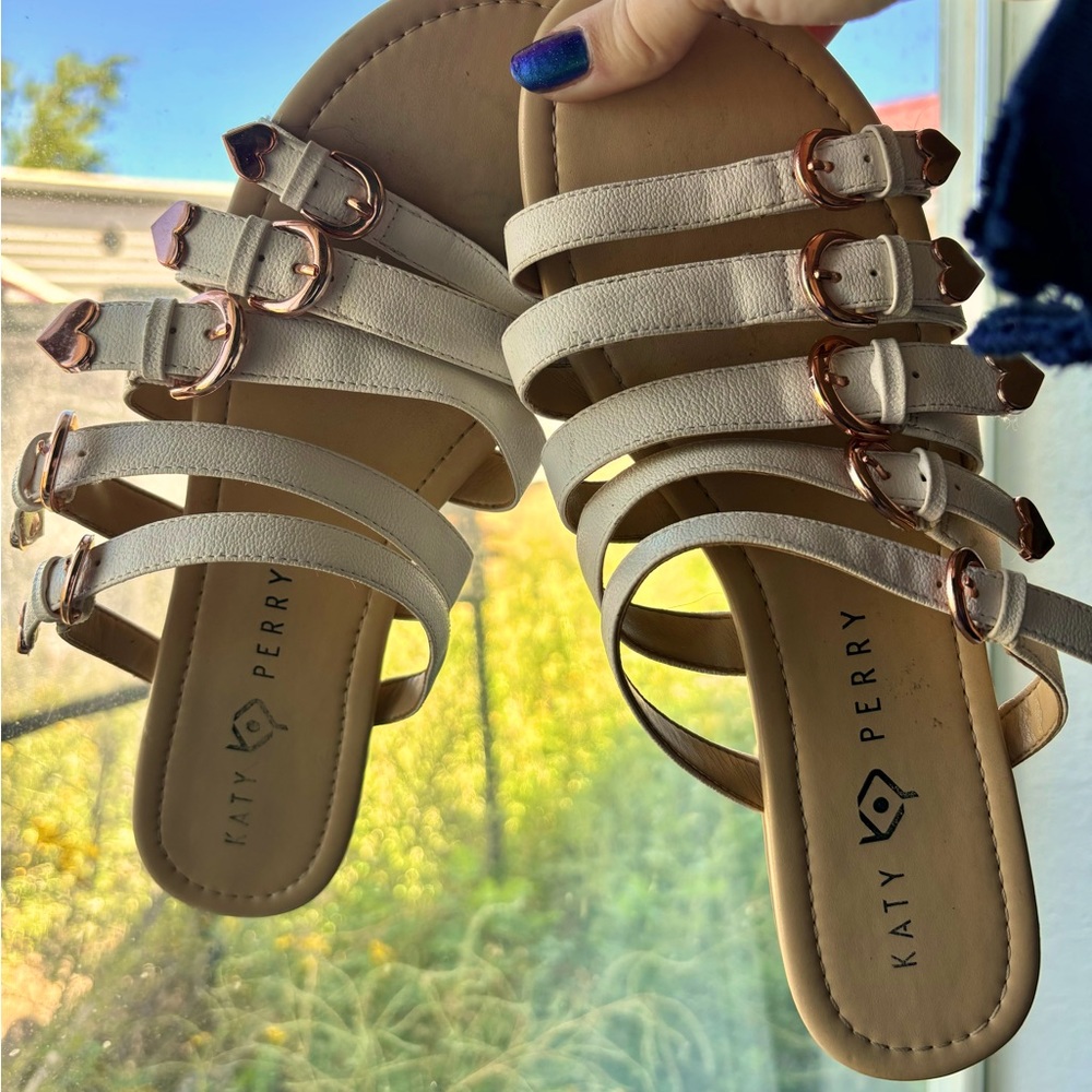 Katy Perry Collection Sandals. White buckled sandals with rose gold accents! ❤️